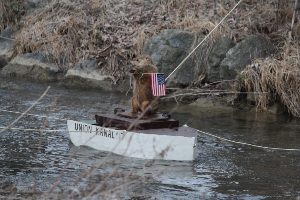Groundhog Uni on his raft