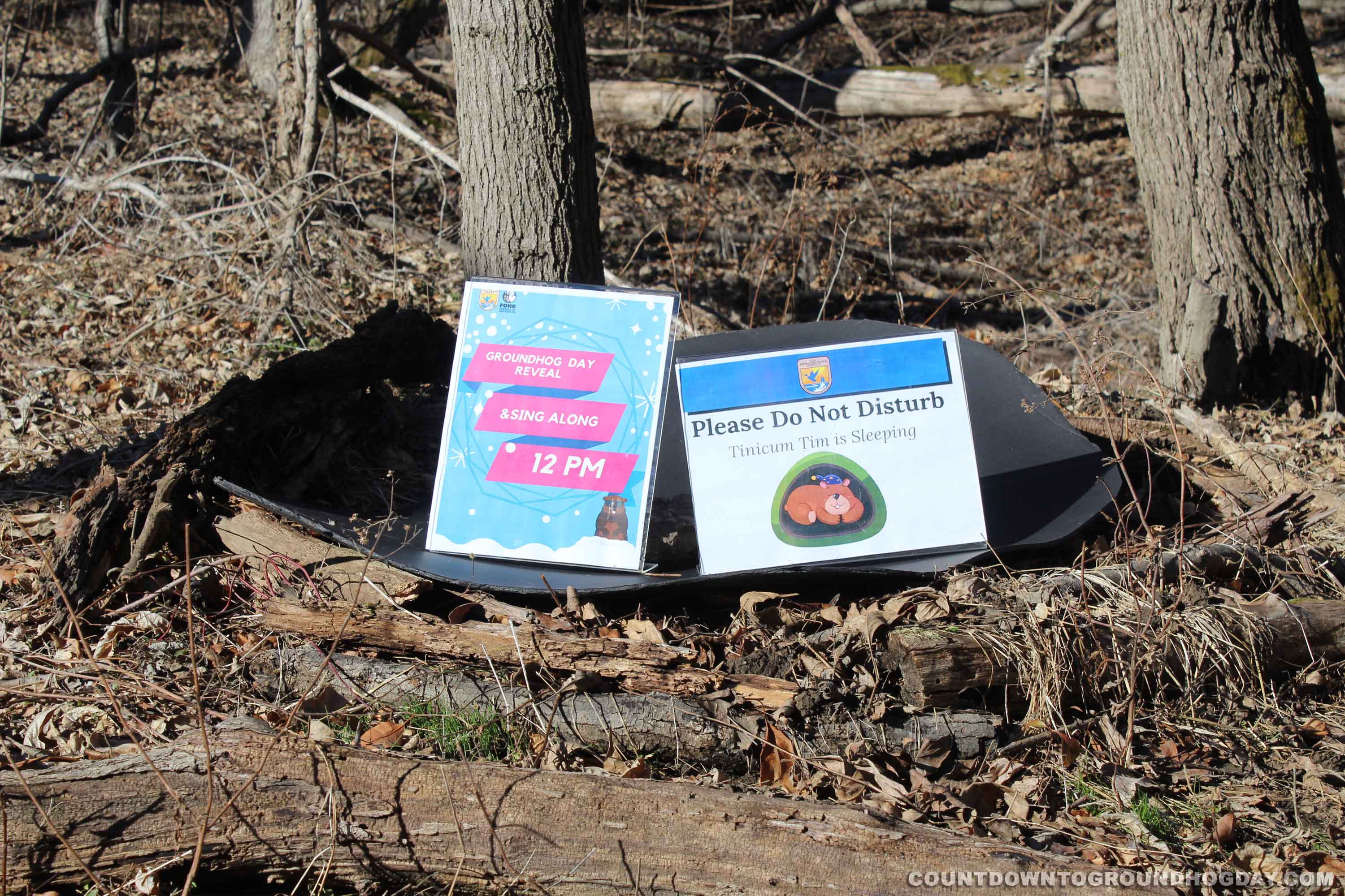 Do not disturb sign at Tinicum Tim's Groundhog Day 2025 event