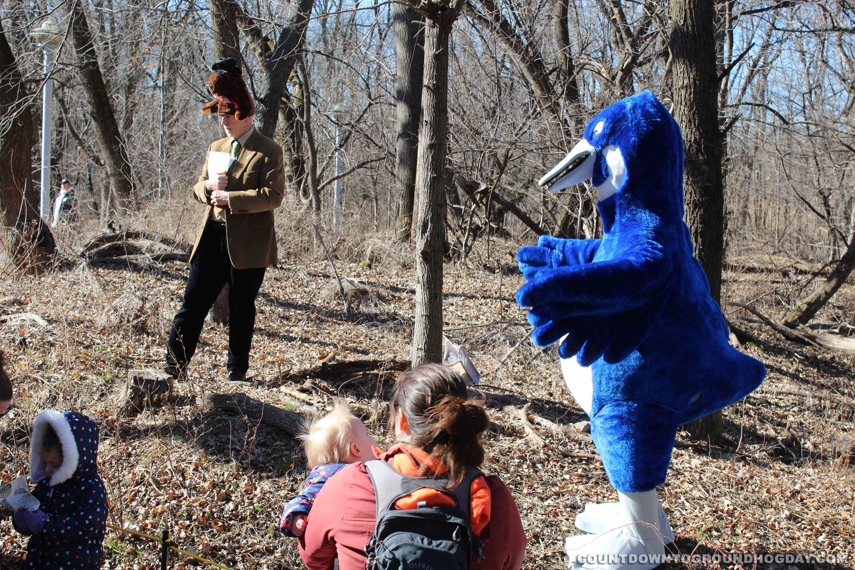 The crowd, and Puddles, await Tim's arrival
