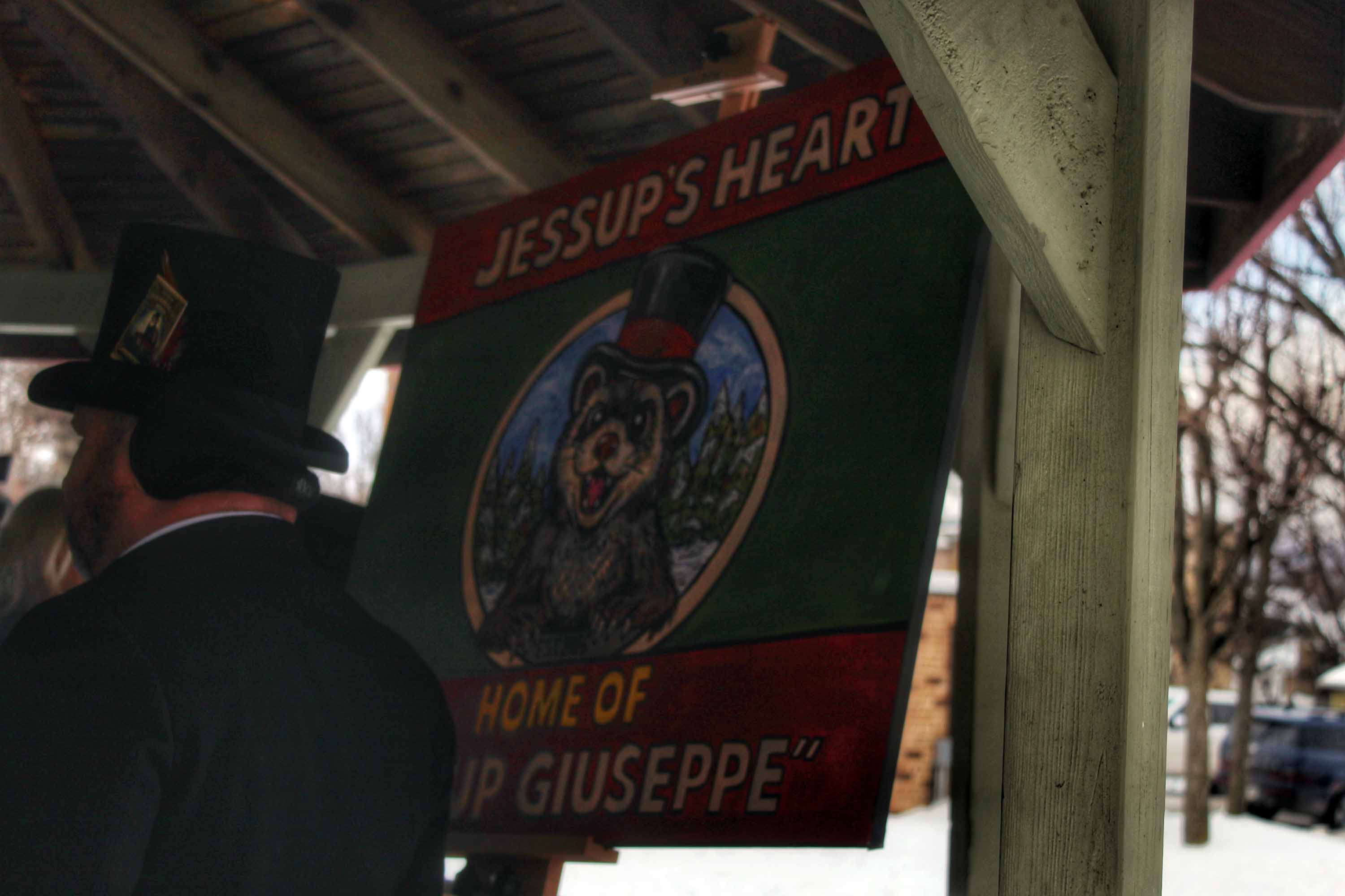 Jessup Giuseppe's sign which mimics the one at Gobbler's Knob in Punxsutawney